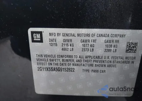 2016 Chevrolet Impala 1Fl from USA, damaged, VIN 2G11X5SA5G9152822